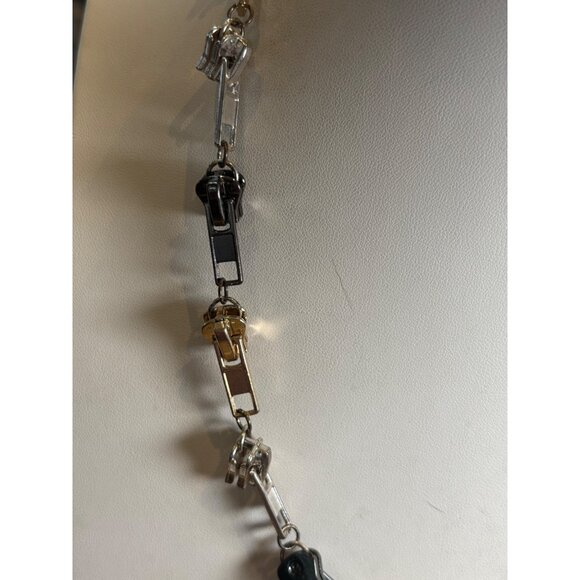 Zipper Charm Necklace In Mixed Silver Gold & Black Metal Design With Adjustable - Picture 6 of 7